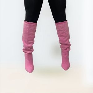 Pink Denim Scrunch boots